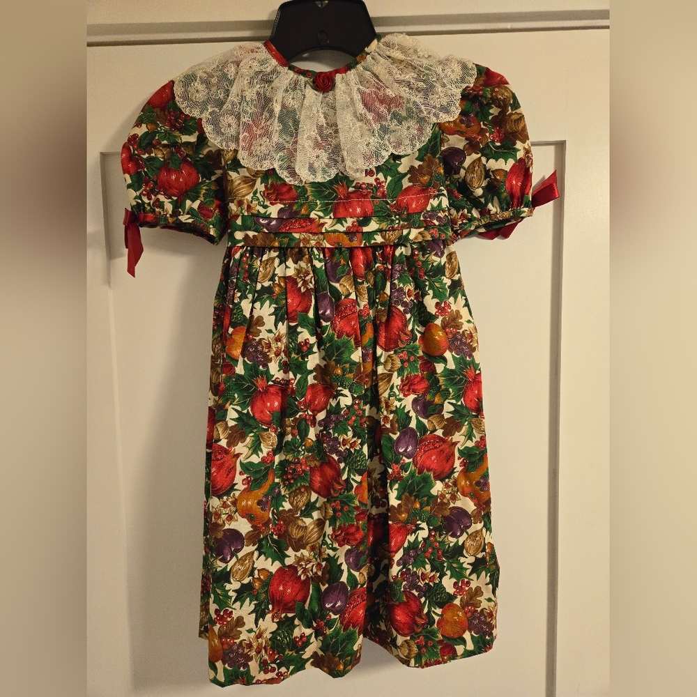 Bonnie Jean Floral Botanical Holly Holiday Dress, sz 5